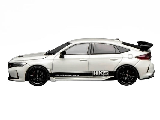 Honda Civic Type R (FL5) RHD (Right Hand Drive) "HKS" White with Black Stripes 1/64 Diecast Model Car by MotorHelix by Motorhelix