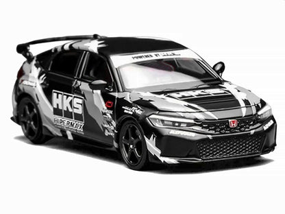Honda Civic Type R (FL5) RHD (Right Hand Drive) "HKS" Matt Black with Graphics 1/64 Diecast Model Car by MotorHelix