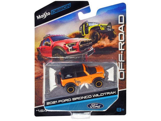 2021 Ford Bronco Wildtrak Orange Metallic with Black Top "Off-Road" "Maisto Design" Series 1/64 Diecast Model Car by Maisto by Maisto