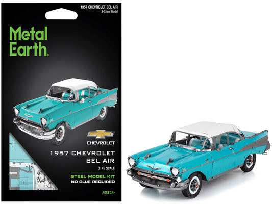 Model Kit 1957 Chevrolet Bel Air Turquoise with White Top (Challenging Difficulty) Steel Model by Metal Earth by Metal Earth