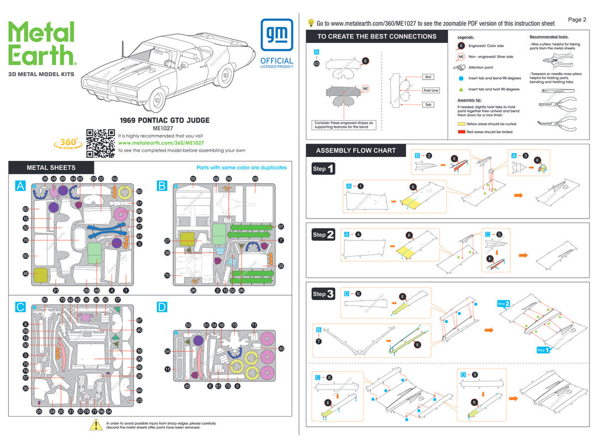 Model Kit 1969 Pontiac GTO Judge Orange with Black Stripes (Moderate Difficulty) Steel Model by Metal Earth by Metal Earth