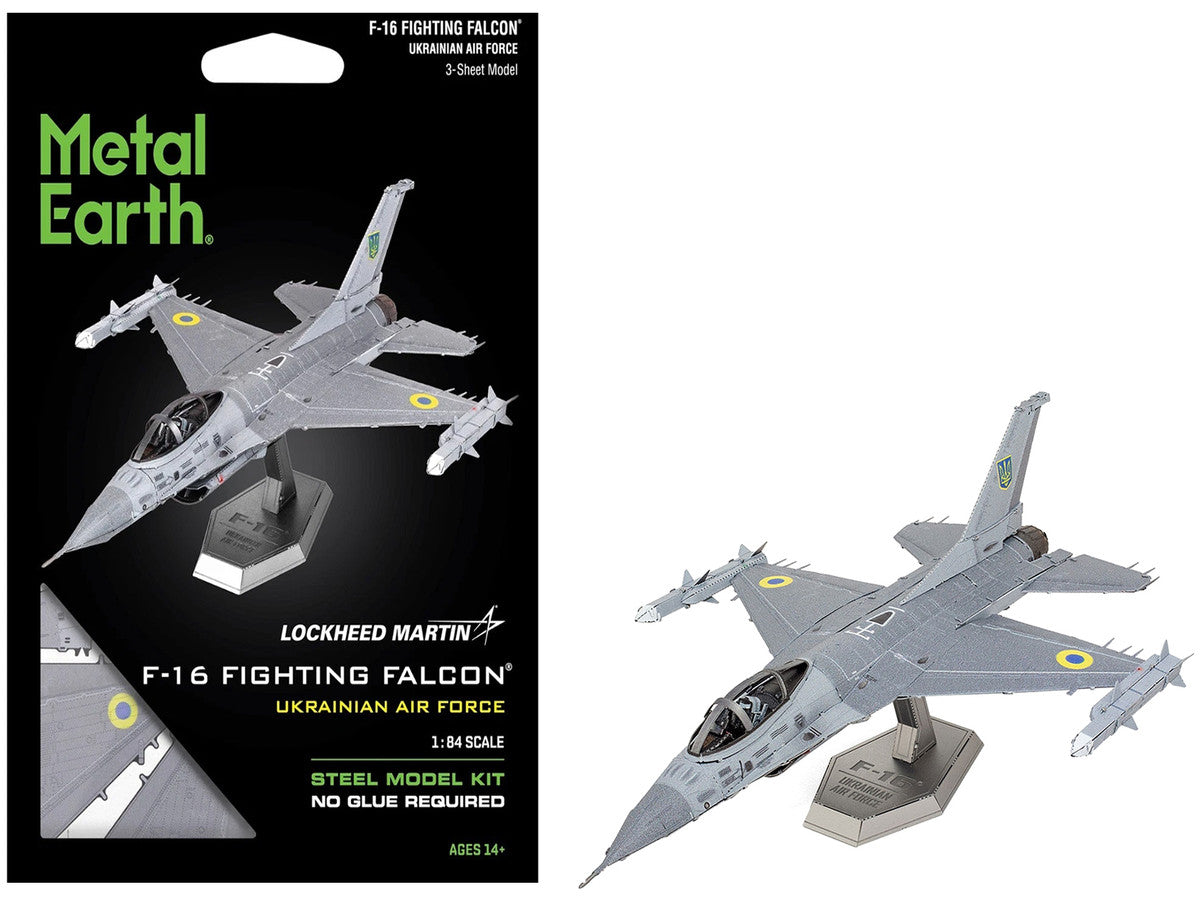 Model Kit Lockheed Martin F-16 Fighting Falcon Aircraft "Ukrainian Air Force" (Moderate Difficulty) Steel Model by Metal Earth by Metal Earth