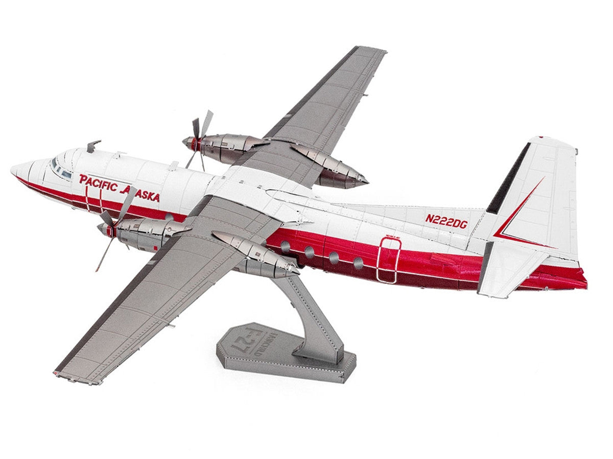 Model Kit Fairchild F-27 Commercial Aircraft "Pacific Alaska" White with Red Stripes (Moderate Difficulty) Steel Model by Metal Earth by Metal Earth