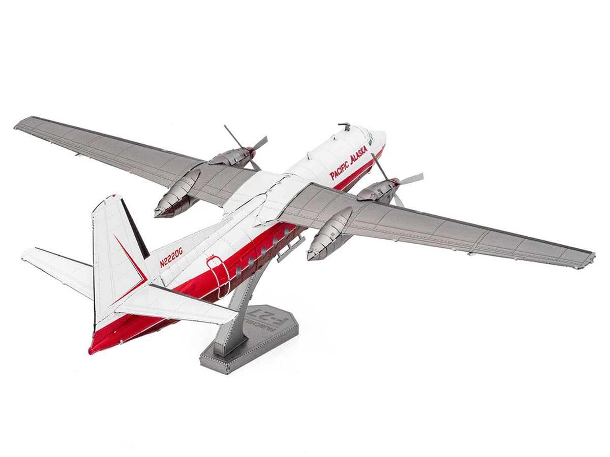 Model Kit Fairchild F-27 Commercial Aircraft "Pacific Alaska" White with Red Stripes (Moderate Difficulty) Steel Model by Metal Earth by Metal Earth