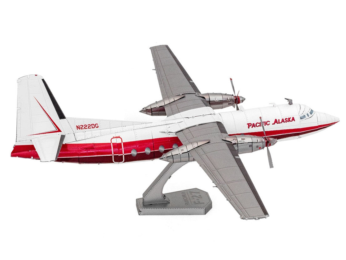 Model Kit Fairchild F-27 Commercial Aircraft "Pacific Alaska" White with Red Stripes (Moderate Difficulty) Steel Model by Metal Earth by Metal Earth