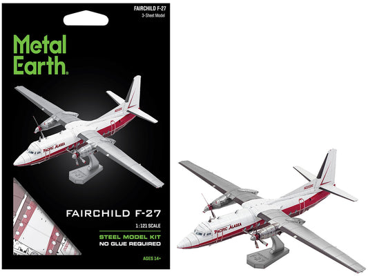 Model Kit Fairchild F-27 Commercial Aircraft "Pacific Alaska" White with Red Stripes (Moderate Difficulty) Steel Model by Metal Earth by Metal Earth