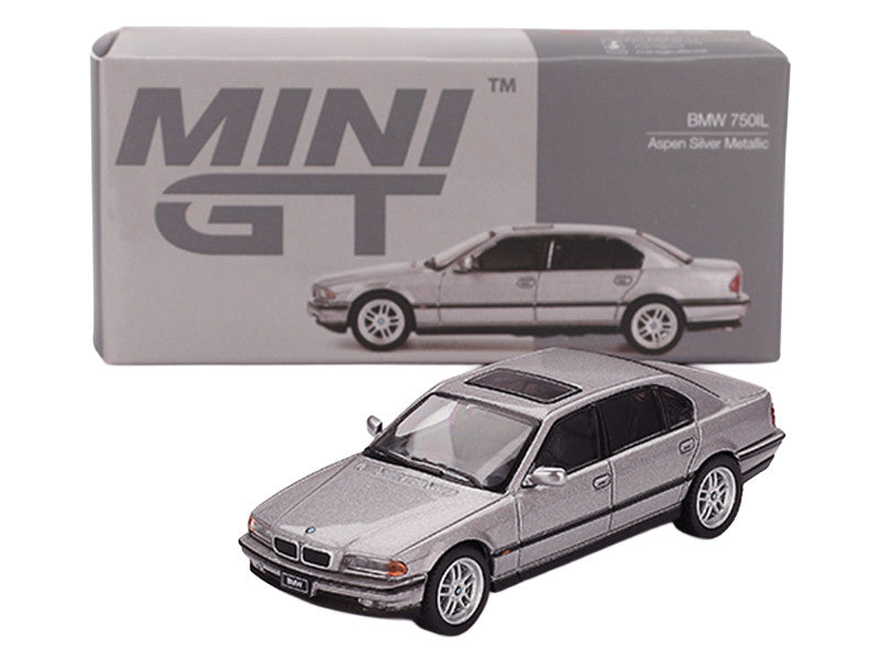 BMW 750IL Aspen Silver Metallic with Sun Roof Limited Edition 1/64 Diecast Model Car by Mini GT by Mini GT