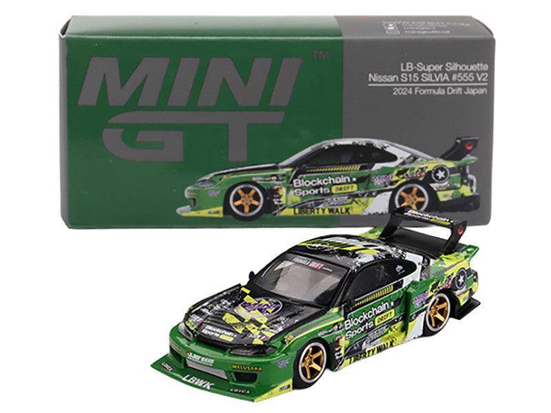 Nissan "LB-Super Silhouette" S15 SILVIA RHD (Right Hand Drive) #555 "V2" Yukio Fausto "Formula Drift Japan" (2024) Limited Edition 1/64 Diecast Model Car by Mini GT by Mini GT