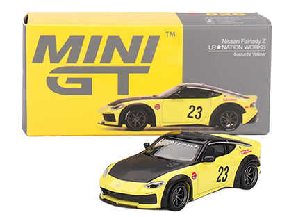 Nissan Z "LB-Nation Works" #23 Ikazuchi Yellow with Black Hood and Top Limited Edition 1/64 Diecast Model Car by Mini GT by Mini GT
