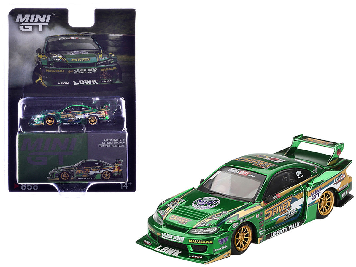 Nissan Silvia (S15) LB-Super Silhouette RHD (Right Hand Drive) "Fausto Racing 2024" Green Metallic Limited Edition 1/64 Diecast Model Car by Mini GT by Mini GT
