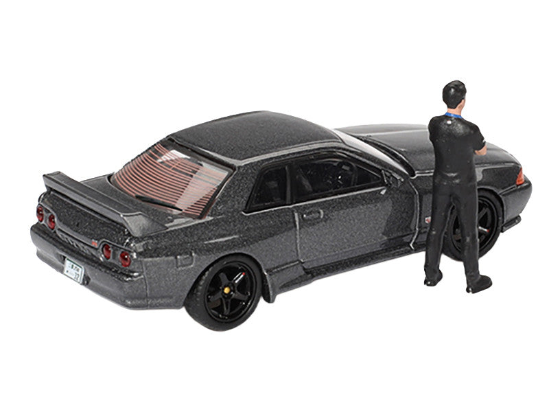 Nissan Skyline GT-R (R32) RHD (Right Hand Drive) Gunmetal Gray Metallic with Tsugio Matsuda Figure Limited Edition 1/64 Diecast Model Car by Mini GT by Mini GT