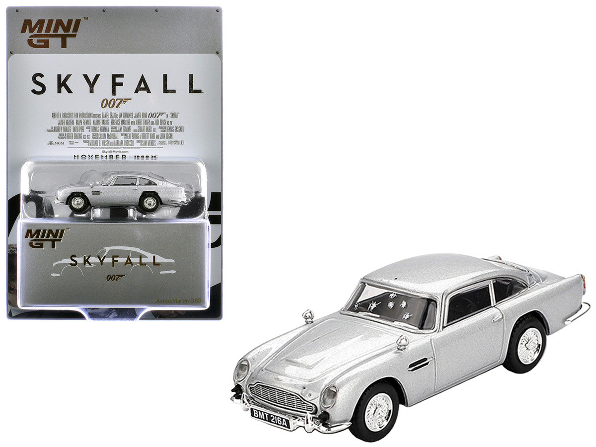 Aston Martin DB5 RHD (Right Hand Drive) Birch Silver Metallic (Damaged) 007 James Bond "Skyfall" (2012) Movie Limited Edition 1/64 Diecast Model Car by Mini GT by Mini GT