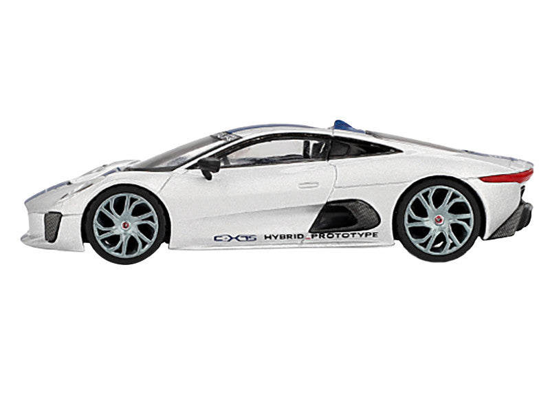 Jaguar C-X75 Silver Metallic with Blue Stripes Limited Edition 1/64 Diecast Model Car by Mini GT by Mini GT