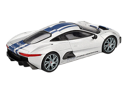 Jaguar C-X75 Silver Metallic with Blue Stripes Limited Edition 1/64 Diecast Model Car by Mini GT by Mini GT