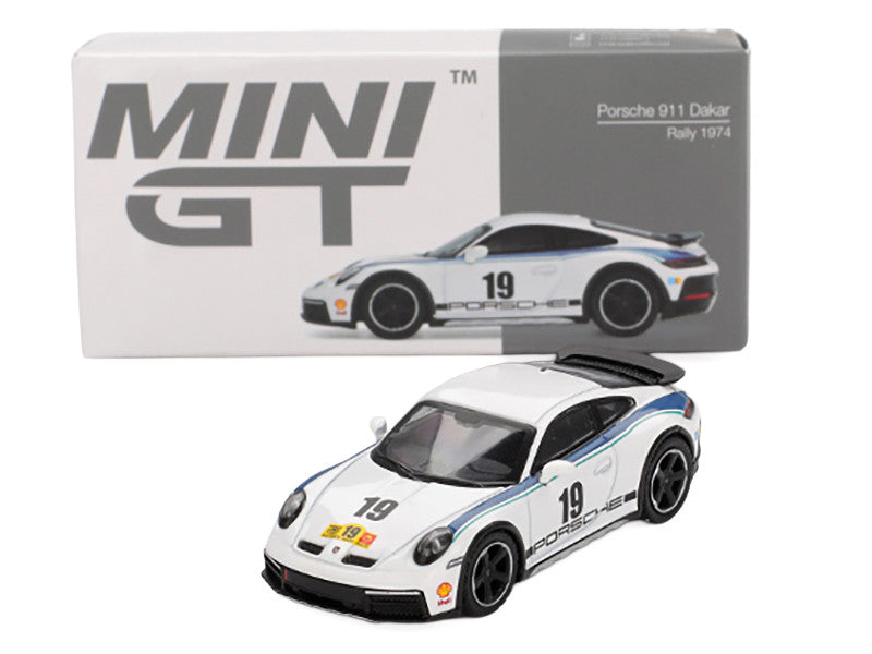 Porsche 911 Dakar #19 "Rally 1974" Tribute Livery White with Blue Stripes Limited Edition 1/64 Diecast Model Car by Mini GT by Mini GT