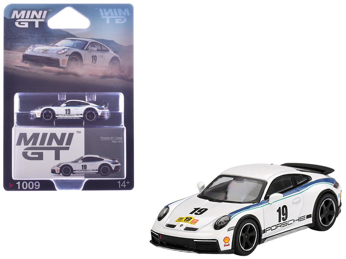 Porsche 911 Dakar #19 "Rally 1974" Tribute Livery White with Blue Stripes Limited Edition 1/64 Diecast Model Car by Mini GT by Mini GT