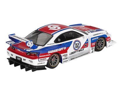 Nissan "LB-Super Silhouette" S15 SILVIA RHD (Right Hand Drive) "GARASIDRIFT x LBWK 2025" White with Blue and Red Stripes Limited Edition 1/64 Diecast Model Car by Mini GT by Mini GT