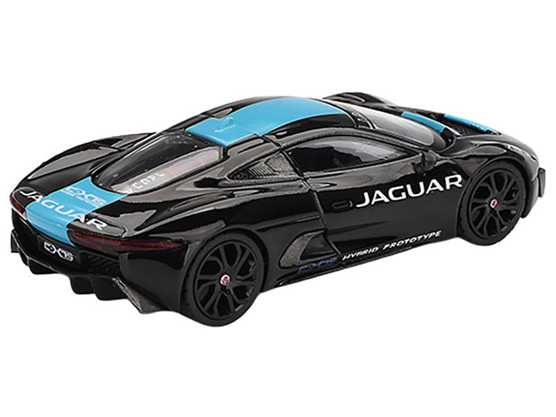Jaguar C-X75 Black with Light Blue Stripe Limited Edition 1/64 Diecast Model Car by Mini GT by Mini GT