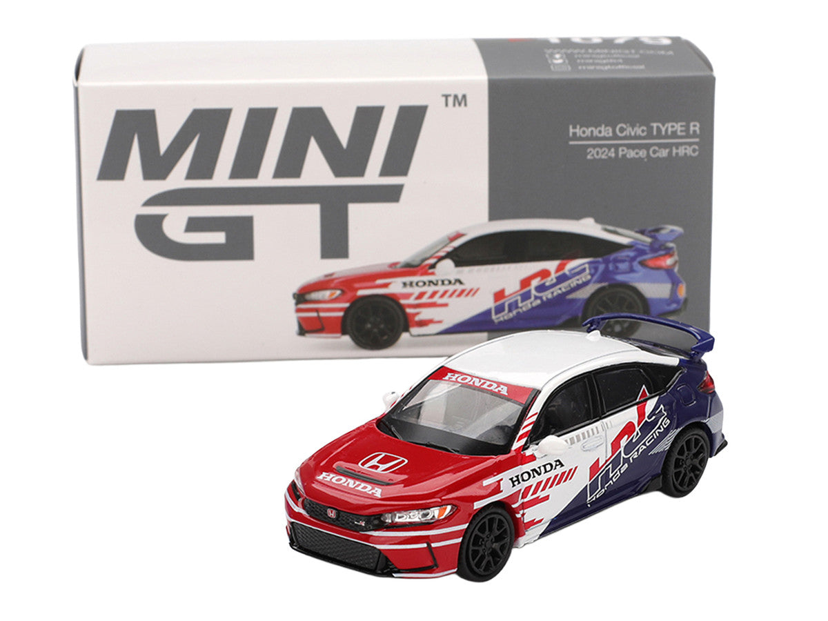 Honda Civic TYPE R "2024 Pace Car HRC" White with Red and Blue Graphics Limited Edition 1/64 Diecast Model Car by Mini GT by Mini GT