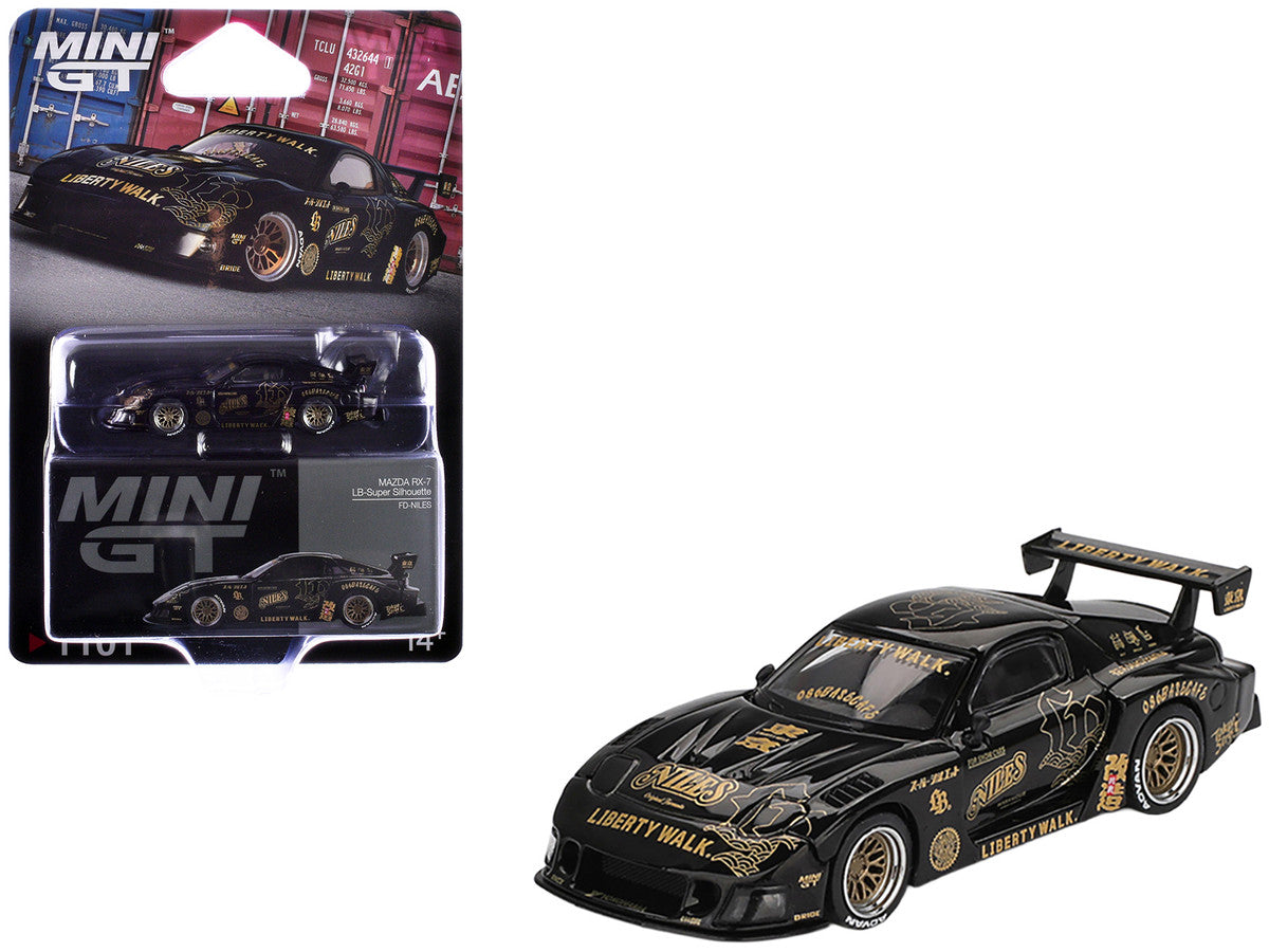 Mazda RX-7 LB-Super Silhouette "FD-NILES" Black with Gold Graphics Limited Edition 1/64 Diecast Model Car by Mini GT by Mini GT