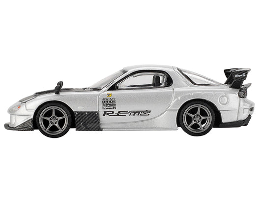 Mazda RX-7 RE-Amemiya Silver Metallic with Matt Black Hood Limited Edition 1/64 Diecast Model Car by Mini GT by Mini GT