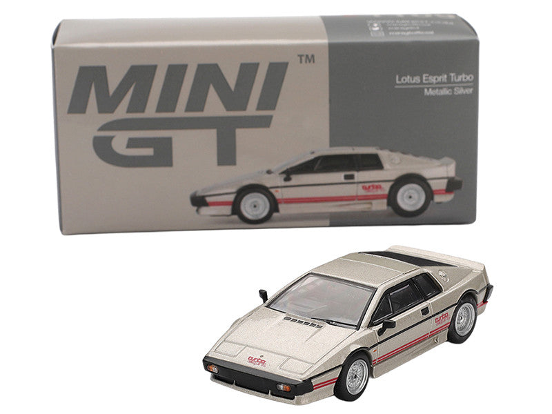 Lotus Esprit Turbo Silver Metallic with Red Stripes Limited Edition 1/64 Diecast Model Car by Mini GT by Mini GT