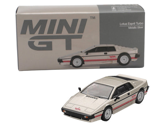 Lotus Esprit Turbo Silver Metallic with Red Stripes Limited Edition 1/64 Diecast Model Car by Mini GT by Mini GT