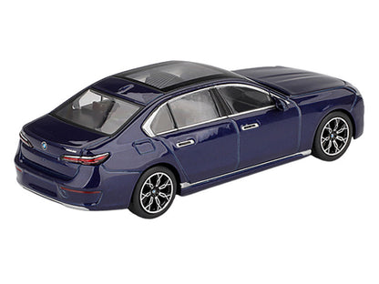 BMW i7 xDrive60 Tanzanite Blue Metallic with Sun Roof Limited Edition 1/64 Diecast Model Car by Mini GT by Mini GT