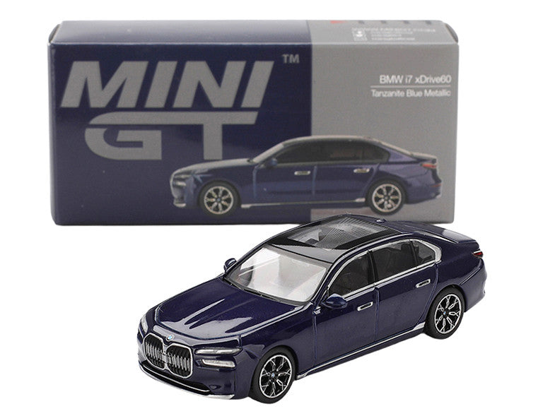 BMW i7 xDrive60 Tanzanite Blue Metallic with Sun Roof Limited Edition 1/64 Diecast Model Car by Mini GT by Mini GT