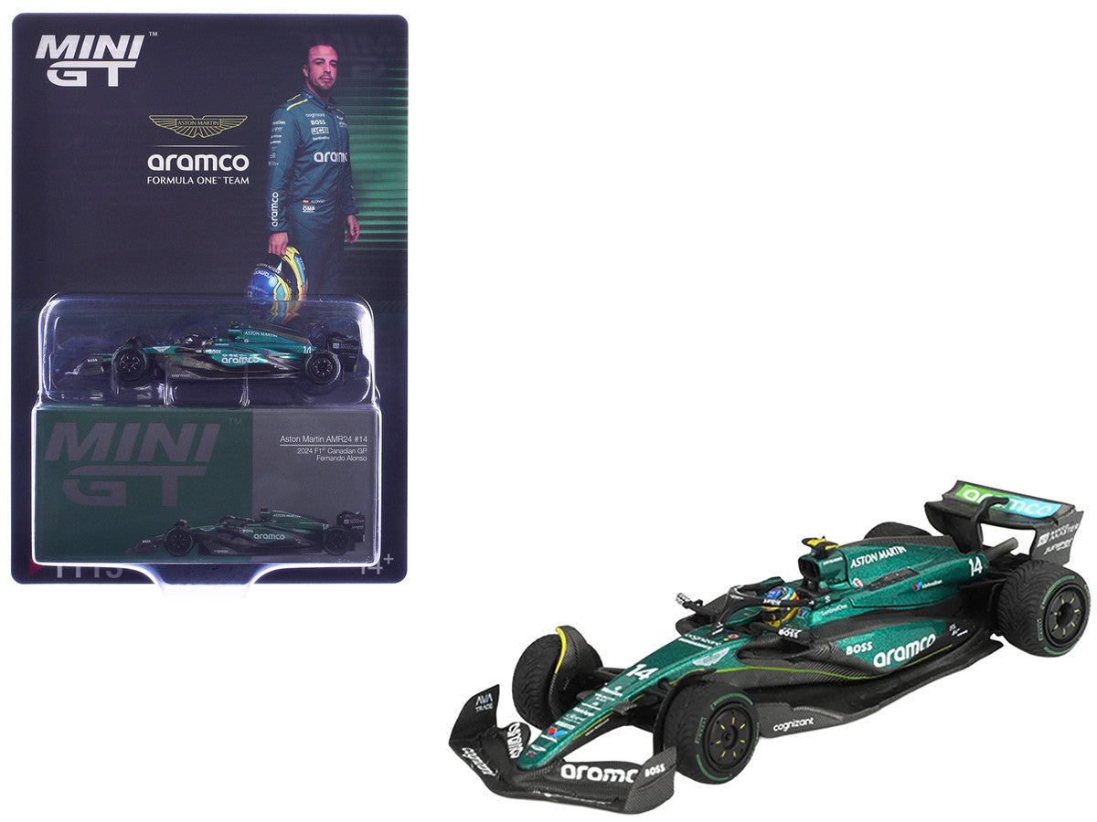 Aston Martin AMR24 #14 Fernando Alonso Formula One F1 "Canadian GP" (2024) Limited Edition 1/64 Diecast Model Car by Mini GT by Mini GT