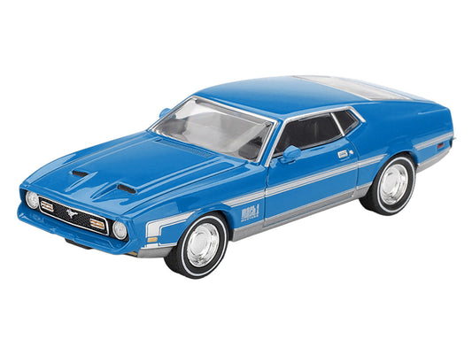 Ford Mustang Mach 1 Grabber Blue with Silver Stripes Limited Edition 1/64 Diecast Model Car by Mini GT by Mini GT
