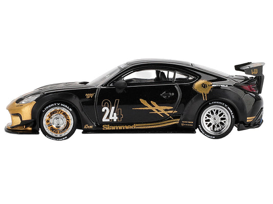 Toyota GR86 "LB-Nation - Liberty Walk" #24 Black with Carbon Hood and Gold Graphics Limited Edition 1/64 Diecast Model Car by Mini GT by Mini GT