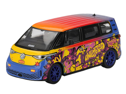 Volkswagen ID.Buzz Van "KW/BBS" Floral Graffiti Livery Limited Edition 1/64 Diecast Model Car by Mini GT-1
