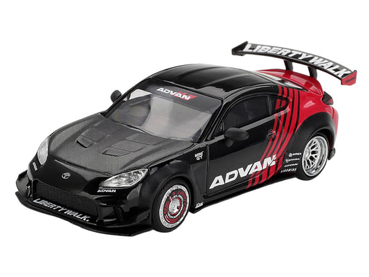 Toyota GR86 "LB-Nation - Liberty Walk" RHD (Right Hand Drive) "ADVAN" Black and Red with Carbon Hood Limited Edition 1/64 Die Cast Model Car by Mini GT by Mini GT