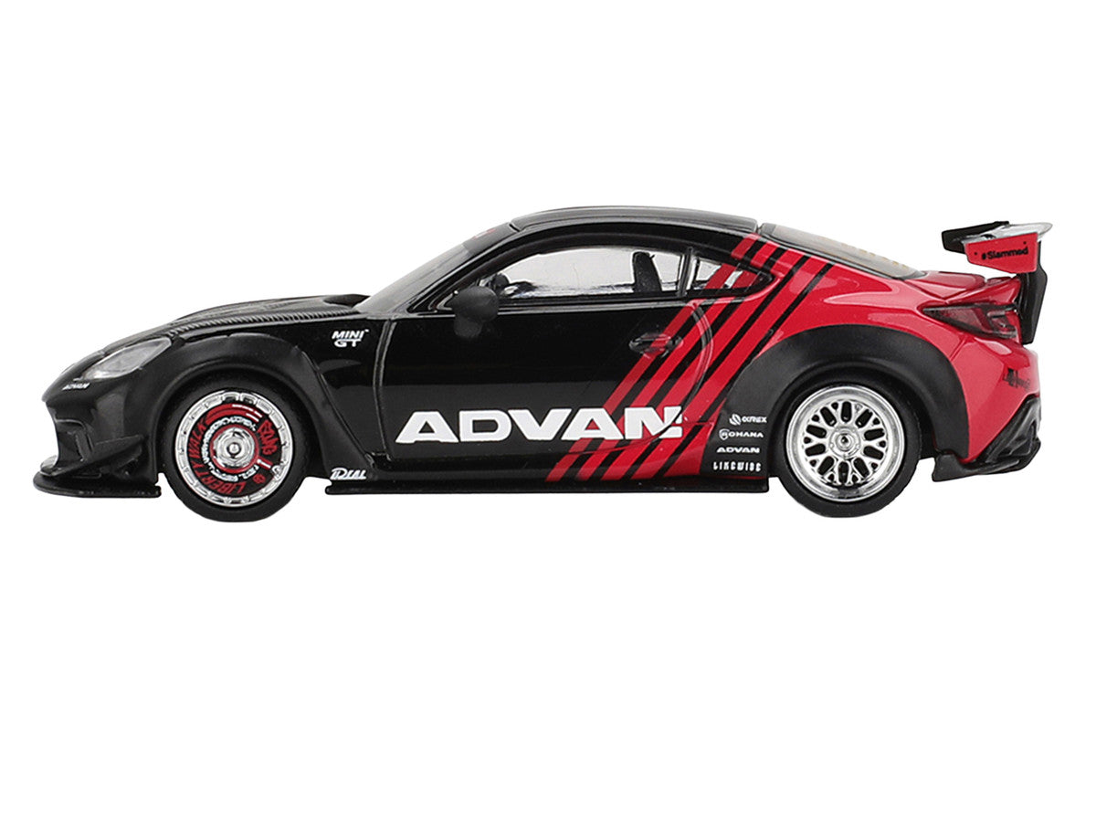 Toyota GR86 "LB-Nation - Liberty Walk" RHD (Right Hand Drive) "ADVAN" Black and Red with Carbon Hood Limited Edition 1/64 Die Cast Model Car by Mini GT