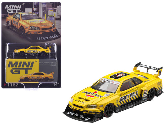 Nissan LB-ER34 Super Silhouette Skyline RHD (Right Hand Drive) #5 Sport Yellow with Graphics Limited Edition 1/64 Diecast Model Car by Mini GT by Mini GT