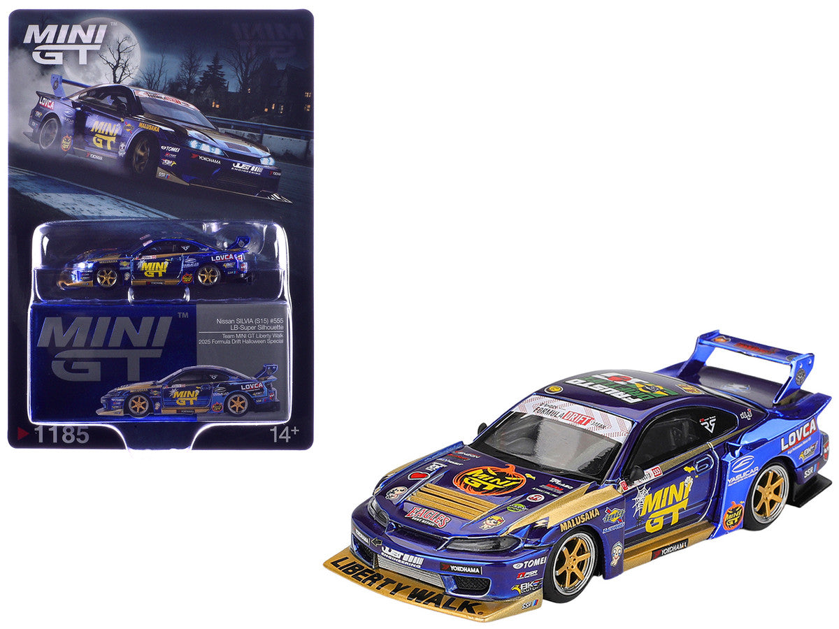 Nissan Silvia (S15) LB-Super Silhouette RHD (Right Hand Drive) #555 Yukio Fausto "Team MINI GT Liberty Walk" Halloween Special "Formula Drift Japan" (2025) Limited Edition 1/64 Diecast Model Car by Mini GT by Mini GT