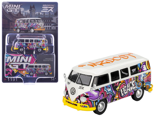 Volkswagen T1 Microbus "Mizu Design" White with Graffiti Graphics Limited Edition 1/64 Diecast Model Car by Mini GT by Mini GT