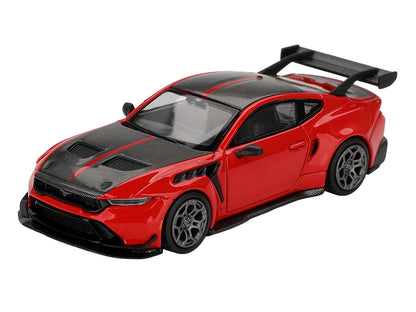 Ford Mustang GTD Race Red with Carbon Hood and Top Limited Edition 1/64 Die Cast Model Car by Mini GT-1