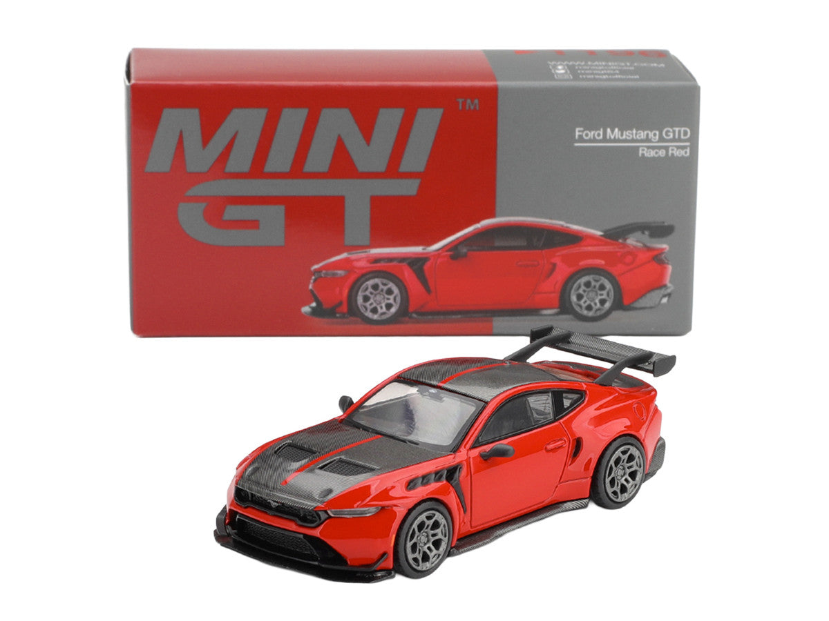 Ford Mustang GTD Race Red with Carbon Hood and Top Limited Edition 1/64 Die Cast Model Car by Mini GT-4