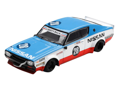 Nissan Skyline Kenmeri RHD (Right Hand Drive) #28 "Liberty Walk - Nissan Racing 1975 Concept" Blue and White with Red Stripes Limited Edition 1/64 Diecast Model Car by Mini GT by Mini GT