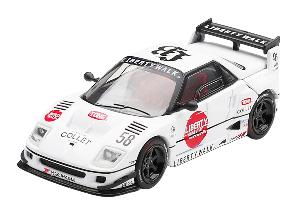 Mazda AZ-1 Liberty Walk LB40 RHD (Right Hand Drive) #58 "LB-Hinomaru" White with Graphics and Red Interior Limited Edition 1/64 Diecast Model Car by Mini GT-1