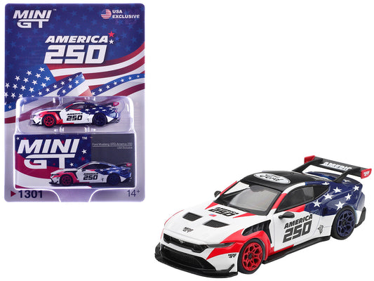 Ford Mustang GTD "America 250 - USA Exclusive" White with American Flag Graphics Limited Edition 1/64 Die Cast Model Car by Mini GT by Mini GT