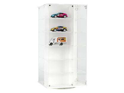 Acrylitower Showcase 24 Car Display Desktop Spinner with Cover White "Mijo Exclusives" for 1/64 Scale Models