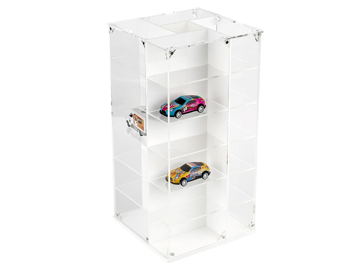 Acrylitower Showcase 24 Car Display Desktop Spinner with Cover White "Mijo Exclusives" for 1/64 Scale Models