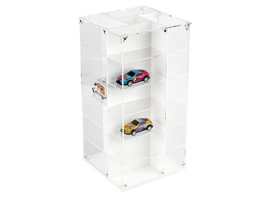 Acrylitower Showcase 24 Car Display Desktop Spinner with Cover White "Mijo Exclusives" for 1/64 Scale Models by Other
