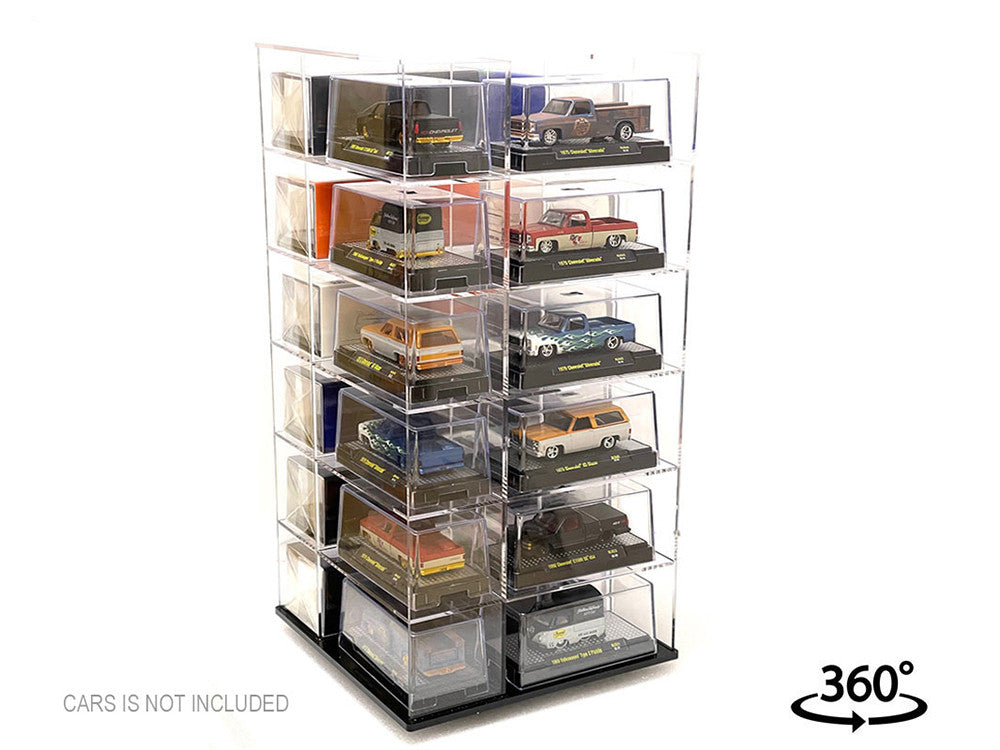 Acrylitower Showcase Large 24 Car Display Desktop Spinner with Cover Clear "Mijo Exclusives" for 1/64 Scale Models by Other