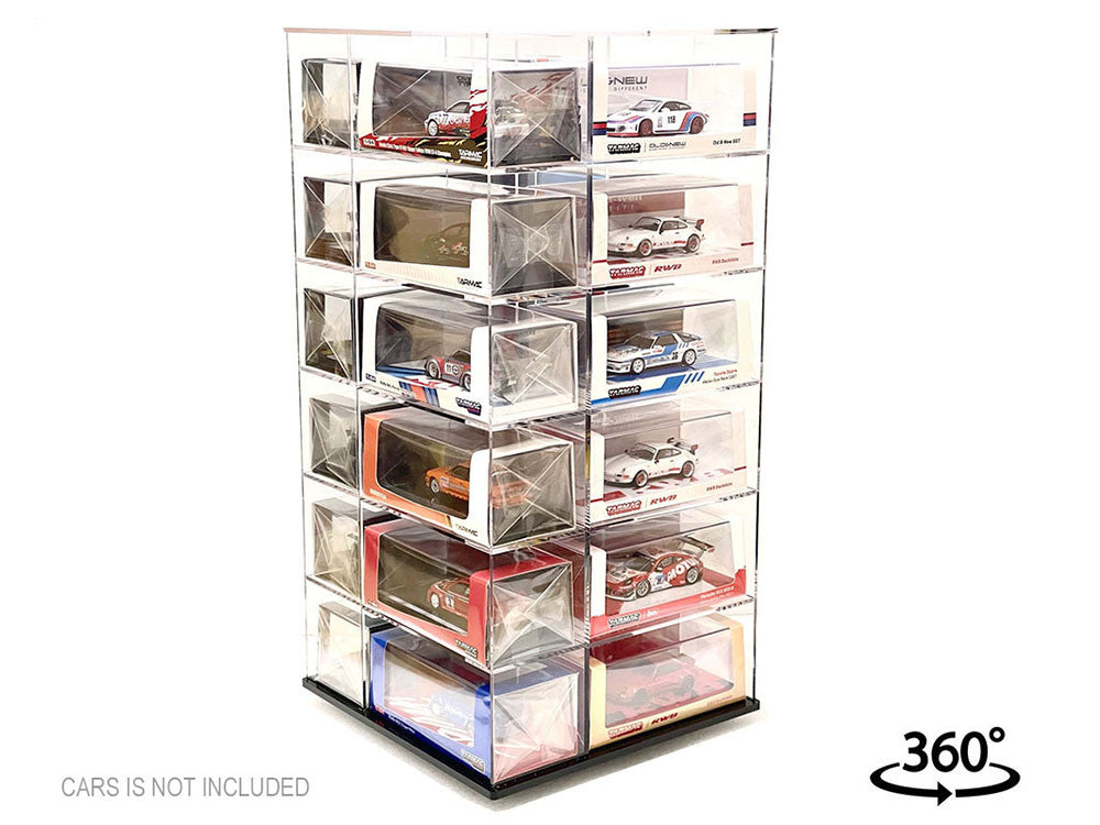Acrylitower Showcase Large 24 Car Display Desktop Spinner with Cover Clear "Mijo Exclusives" for 1/64 Scale Models by Other