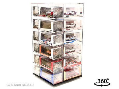 Acrylitower Showcase Large 24 Car Display Desktop Spinner with Cover Clear "Mijo Exclusives" for 1/64 Scale Models by Other