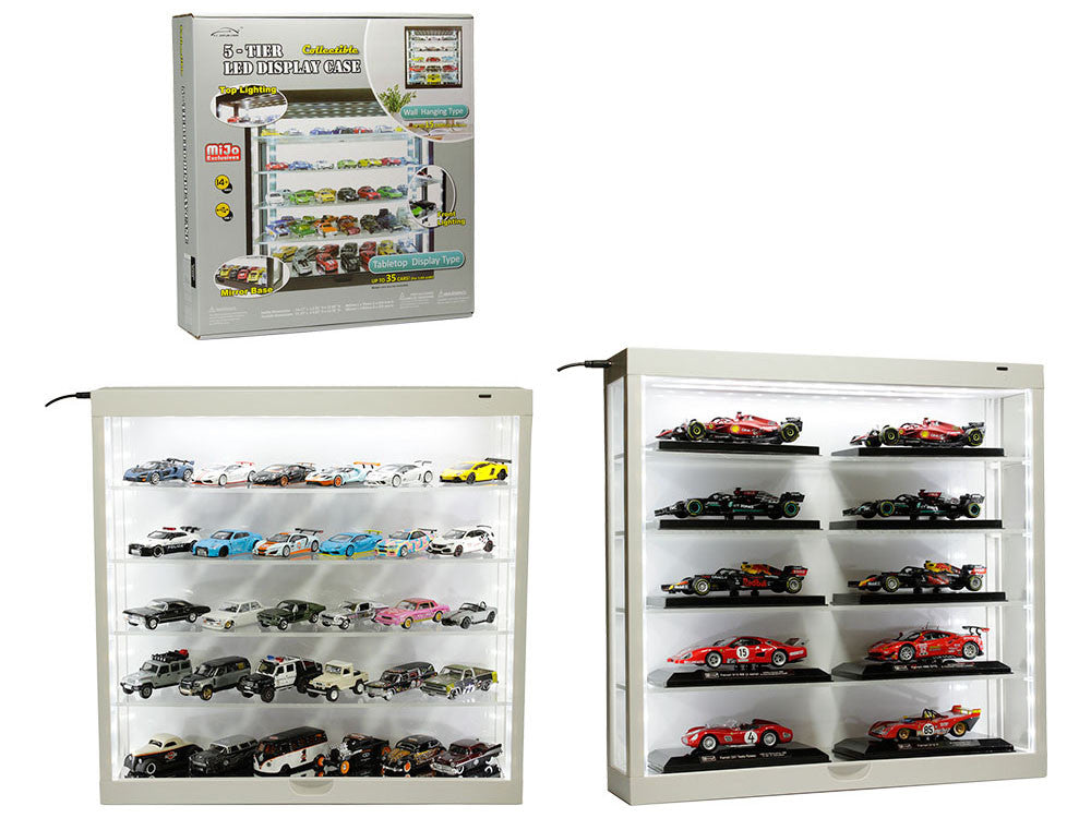 Showcase Wall Mount 5 Tier Display Case White with White Back Panel "Mijo Exclusives" for 1/64-1/43 Scale Models by Other